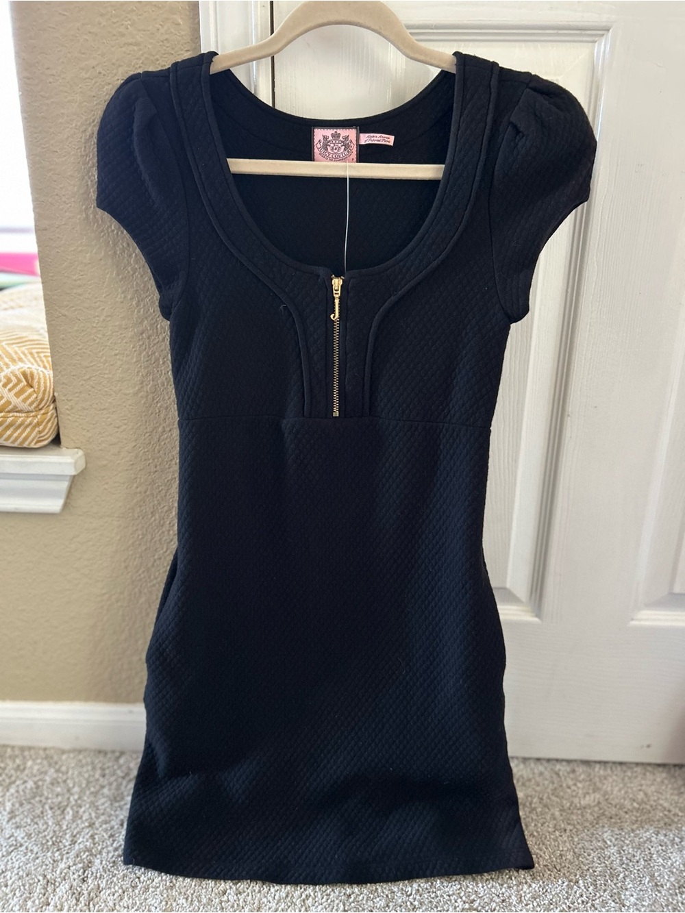 NWT Juicy Couture Y2K Black Short Sleeve Zip-Front Women's Dress size P